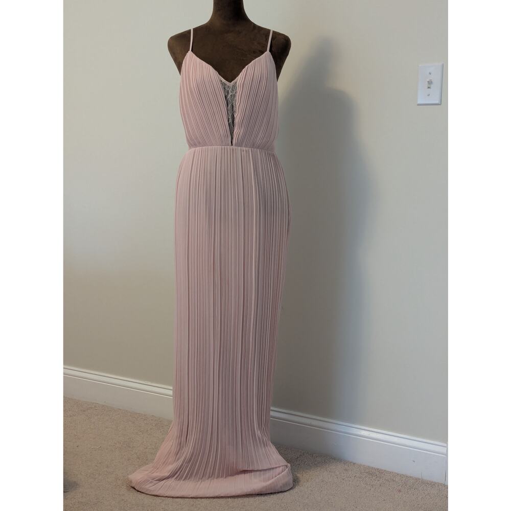 BCBGeneration Pink Lace Crinkle Pleated Chiffon Maxi Prom Formal Dress Gown Sz 6 - Picture 3 of 9